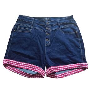 Judy Blue Women's High Rise Button Fly W/Red Gingham Cuff Shorts, Size 3XL